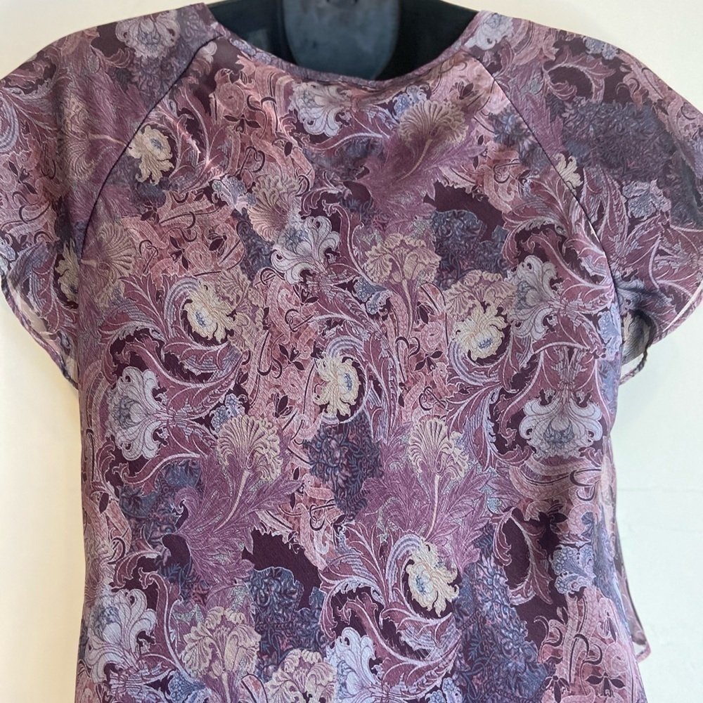 R&M Richards~Floral Sheer Layered Dress~Short Bell Sleeve~Vintage~Lined~Size 10P - Picture 10 of 11